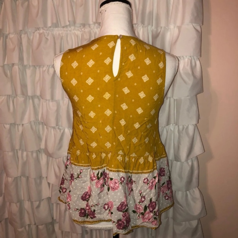 Altar’d State Liza Mustard Yellow Floral Tank Top Large - Picture 3 of 8